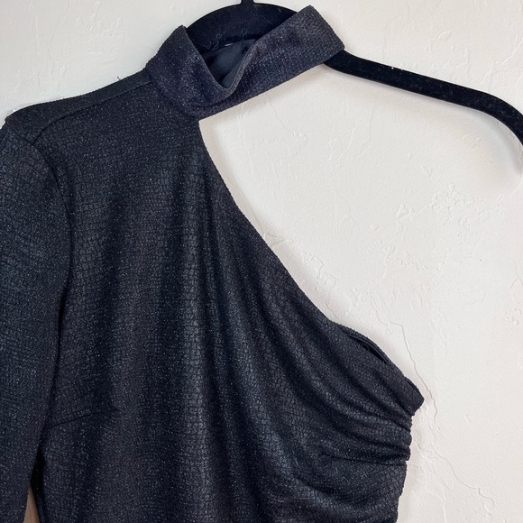 Hours x Revolve Metallic Black One Sleeve Choker Neck Bodycon Mini Dress - Picture 4 of 8